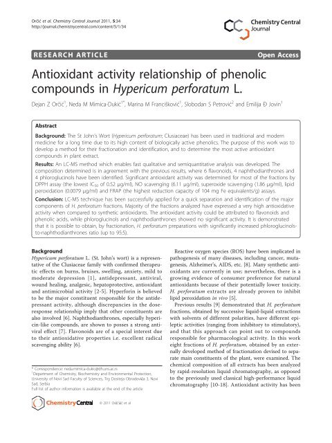 Antioxidant activity relationship of phenolic compounds in ...