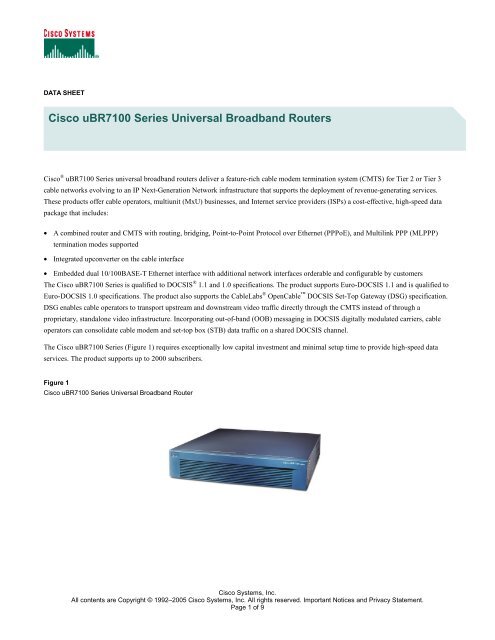 Cisco uBR7100 Series - Used Network Equipment