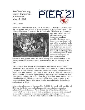 Dutch Immigrant Ken Vandenberg - Pier 21