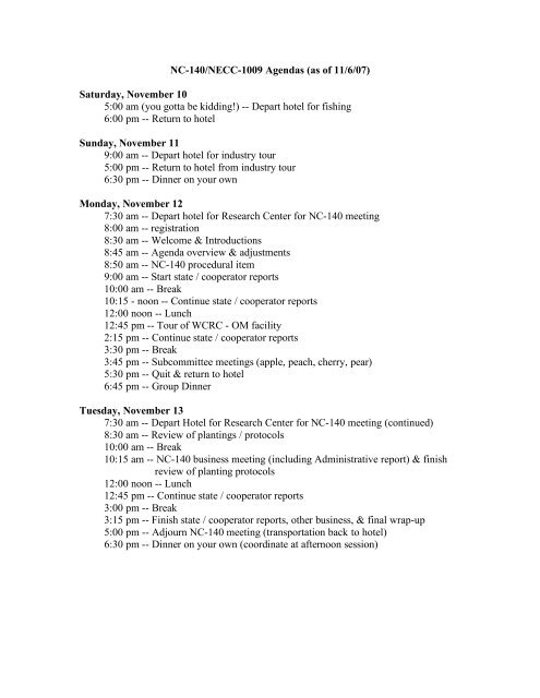 Meeting Agenda as of 11/06/07 - NC-140