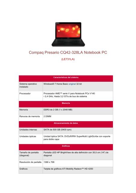 Compaq Presario CQ42-328LA Notebook PC - Salyeri