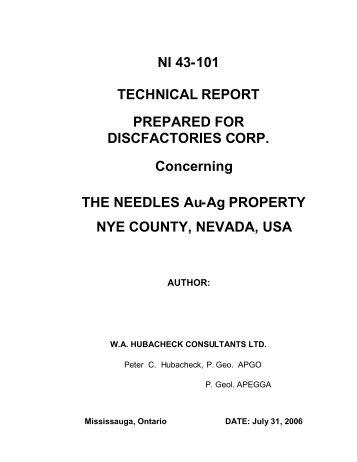 NI 43-101 TECHNICAL REPORT PREPARED FOR ...