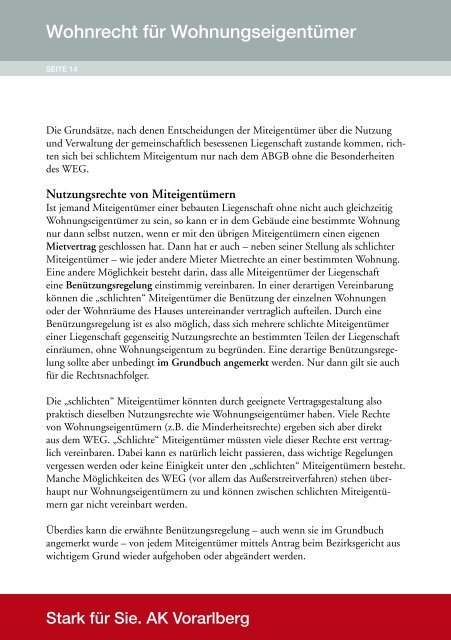 Wohnrecht für Wohnungseigentümer - AK - Vorarlberg