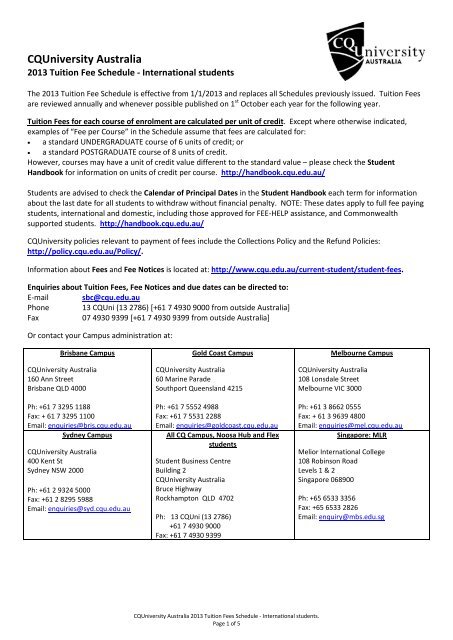 2013 Tuition Fee Schedule - International students