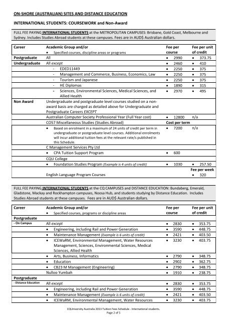 2013 Tuition Fee Schedule - International students