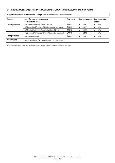 2013 Tuition Fee Schedule - International students