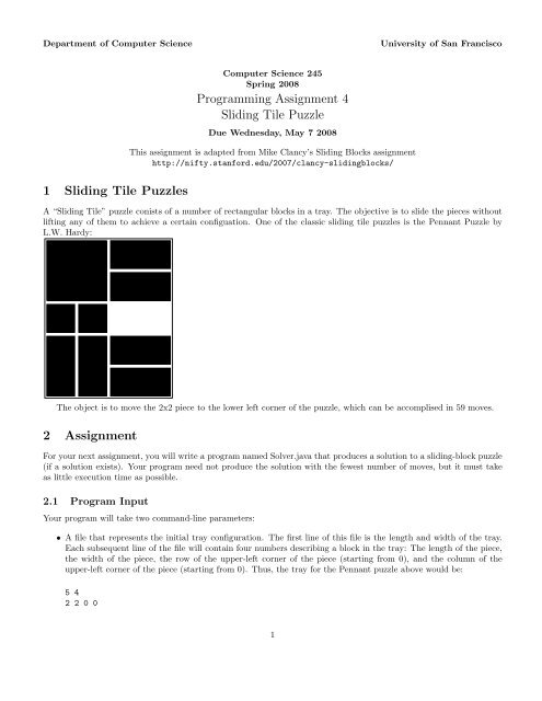 Programming Assignment 4 Sliding Tile Puzzle 1 Sliding Tile