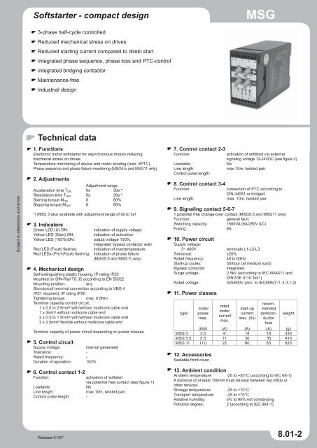 Softstarter - compact design Technical data 8.01-2