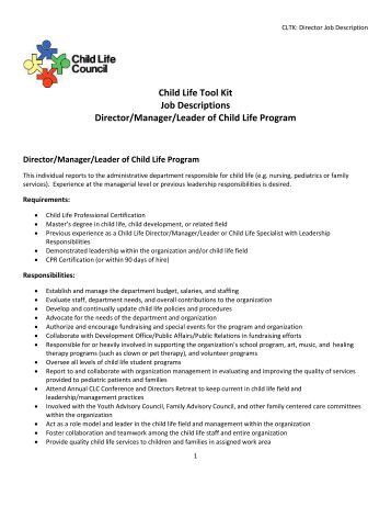 child life tool kit job descriptions director child life council - Practice Director Job Description child life tool kit job descriptions director child life council - Practice Director Job Description
