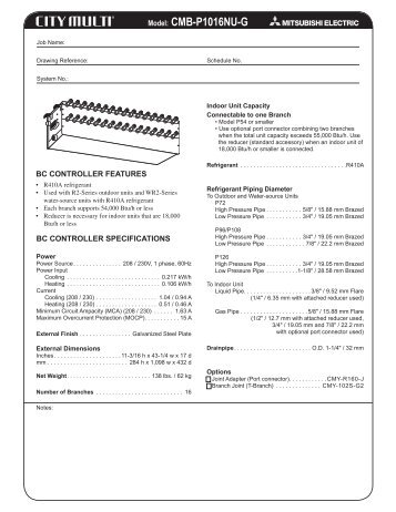 Model: CMB-P1016NU-G - Mitsubishi Electric Sales Canada Inc.