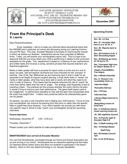 From The Principal S Desk Hamilton Wentworth District School Board