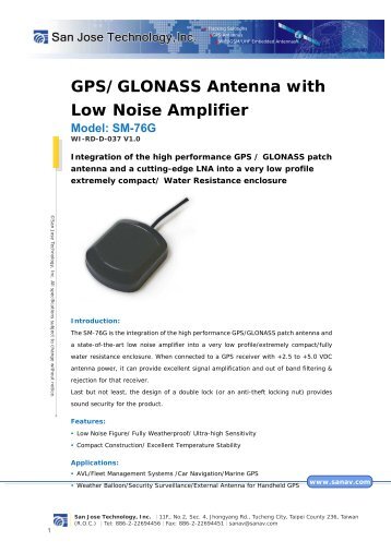 GPS/GLONASS Antenna with Low Noise Amplifier - GPS&Wireless ...
