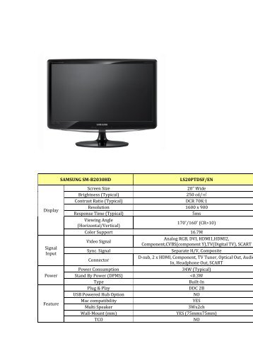 SAMSUNG SM-B2030HD LS20PTDSF/EN Display ... - MgManager