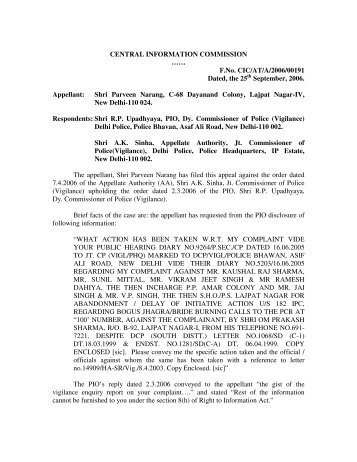 Decision No. CIC/AT/A/2006/00191 dated 25/09/2006 on appeal ...