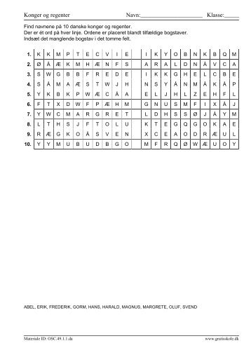 Konger og regenter Navn: Klasse - GratisSkole.dk