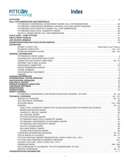 2008 Pittcon Final Program - Pittcon Web Archives