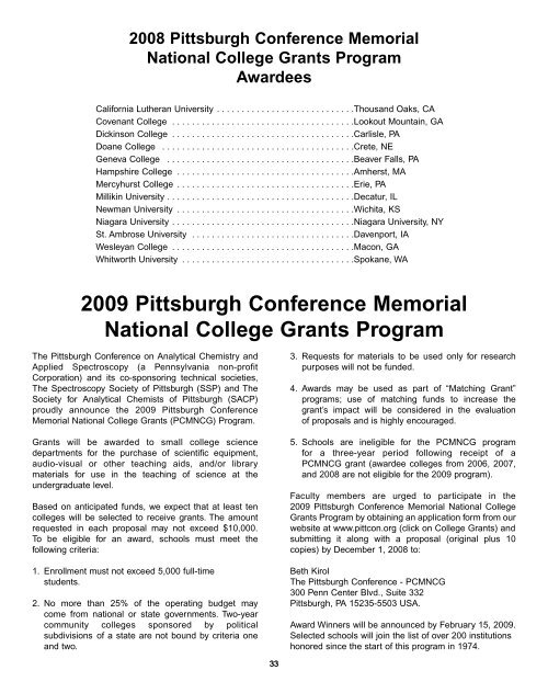2008 Pittcon Final Program - Pittcon Web Archives