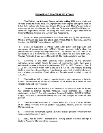 INDIA-BRUNEI BILATERAL RELATIONS 1. The Visit of the Sultan of ...
