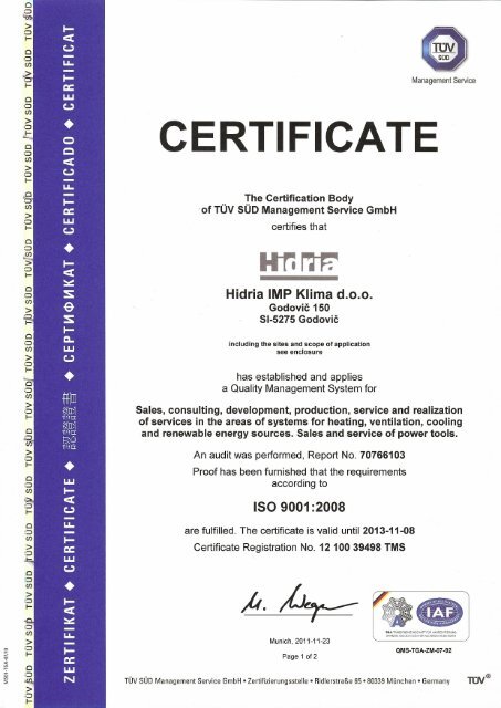 ISO 9001 Hidria IMP Klima (PDF - 1,56 MB)