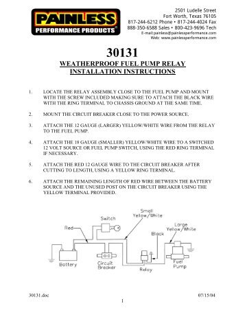 weatherproof fuel pump relay installation instructions - Painless Wiring