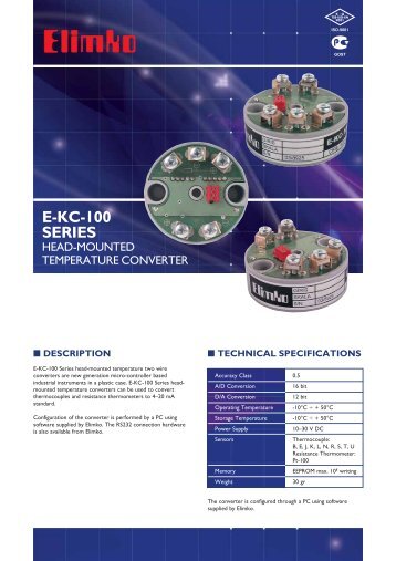 E-KC-100 Series Head-Mounted Temperature Converter - Elimko