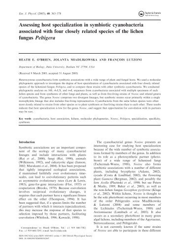 Assessing host specialization in symbiotic cyanobacteria - François ...