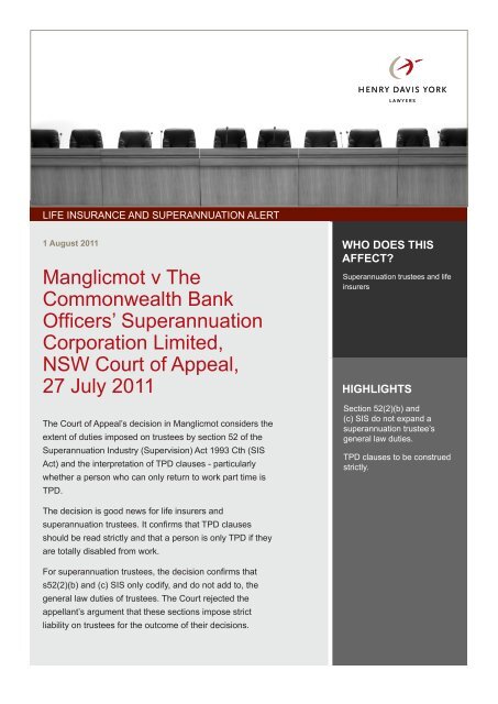 Manglicmot V The Commonwealth Bank Officers Super