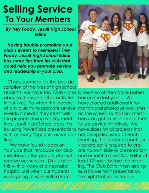 Florida Key Club's Sunshine Source Vol IX No 5 Mar-Apr 2014