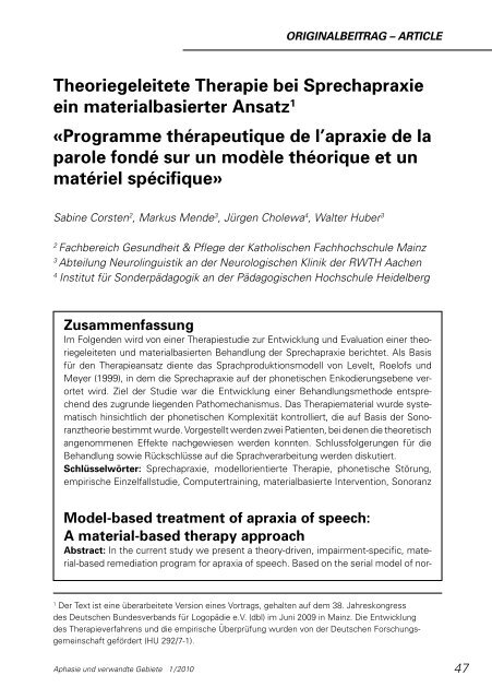 Theoriegeleitete Therapie bei Sprechapraxie ein materialbasierter ...