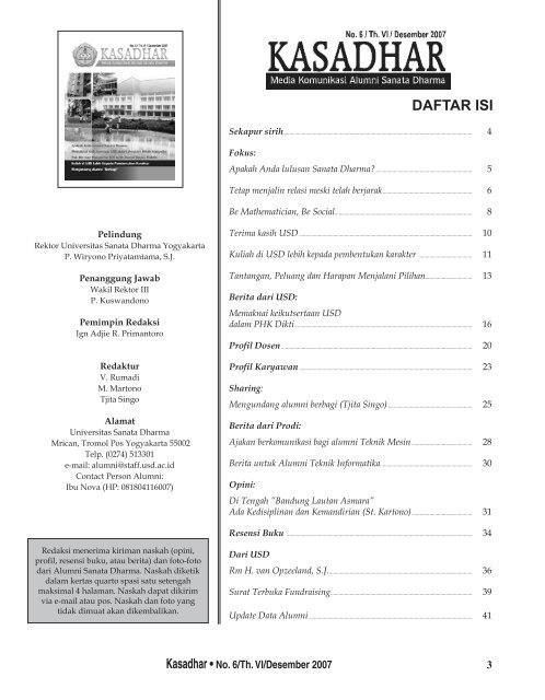 Kasadhar Edisi Tahun 2007 Universitas Sanata Dharma