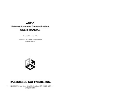 ANZIO USER MANUAL RASMUSSEN SOFTWARE, INC. - Anzio.com