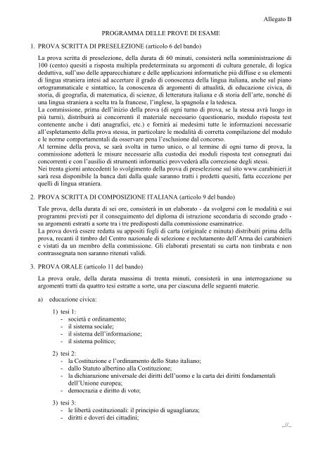 Allegato B PROGRAMMA DELLE PROVE DI ESAME 1 ... - Carabinieri