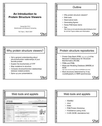 An Introduction to Protein Structure Viewers Outline Why protein ...