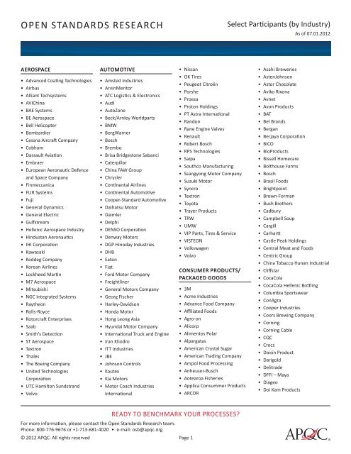 OPEN STANDARDS RESEARCH - APQC