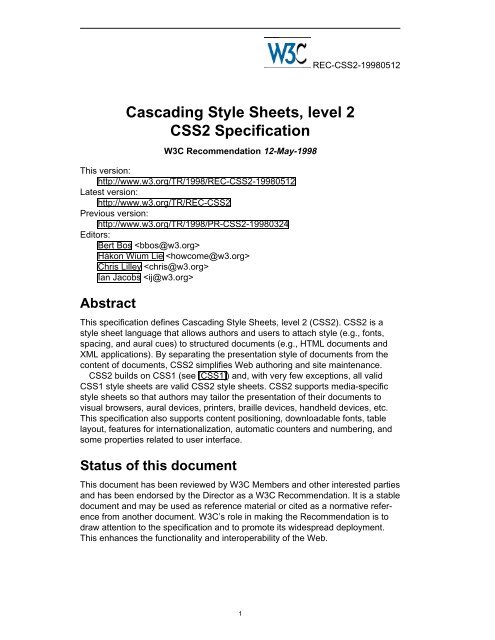 Cascading Style Sheets, Level 2 - World Wide Web Consortium