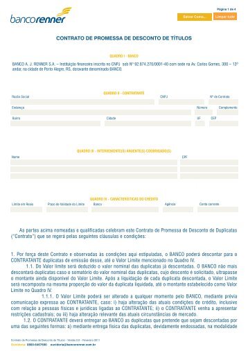 contrato de promessa de desconto de tÃ­tulos - Banco Renner
