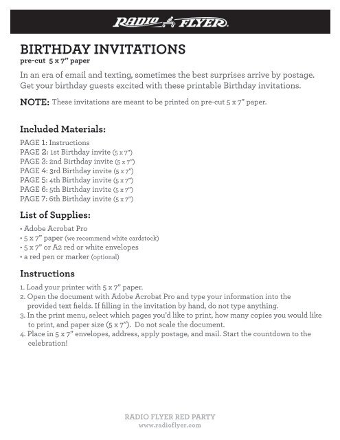 pre printed birthday invitations