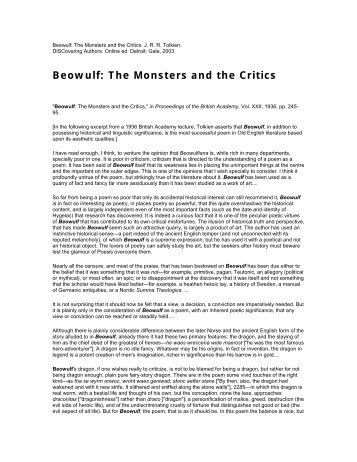 beowulf the monsters and the critics beowulf the monsters and the critics