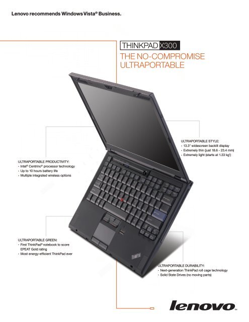 Lenovo ThinkPad X300 Datasheet - am4computers