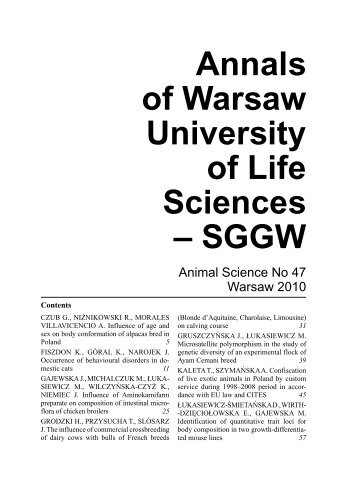 Annals of Warsaw University of Life Sciences – SGGW. Animal ...