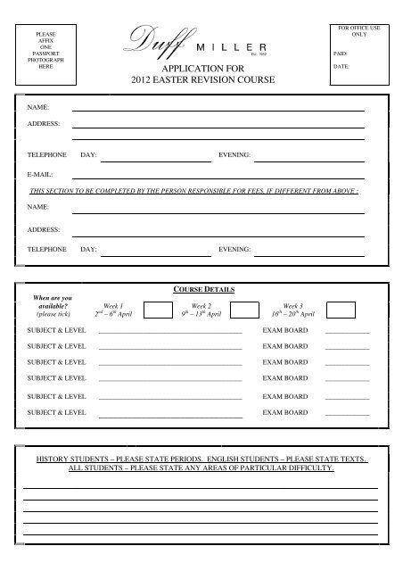 Application Form (pdf) - Duff Miller