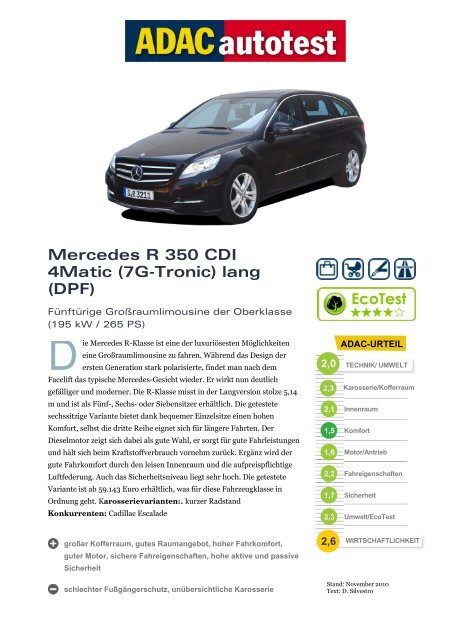 Mercedes R 350 Cdi 4matic 7g Tronic Lang Dpf Adac