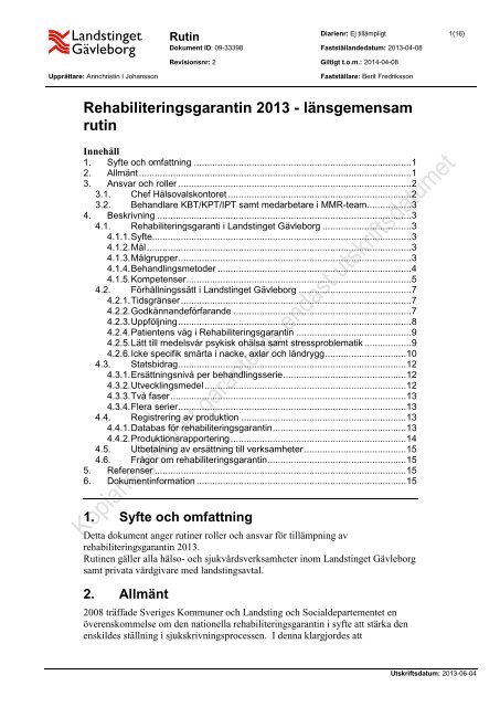 Rutin fÃ¶r rehabiliteringsgarantin - Landstinget GÃ¤vleborg