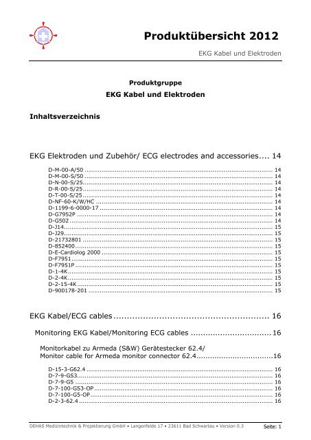 ProduktÃ¼bersicht 2012 - DEHAS Medizintechnik & Projektierung ...