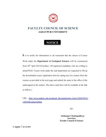 FACULTY COUNCIL OF SCIENCE NOTICE - Jadavpur University