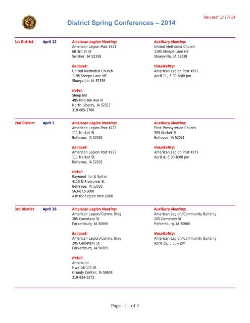 District Conference Schedule (PDF) - The American Legion of Iowa