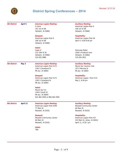 District Conference Schedule (PDF) - The American Legion of Iowa