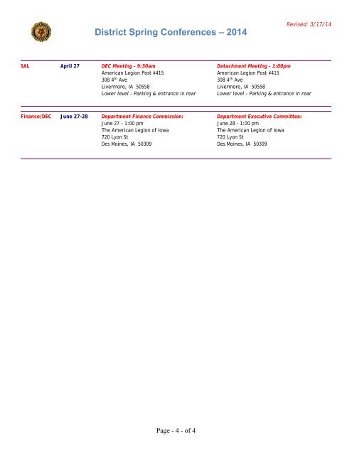 District Conference Schedule (PDF) - The American Legion of Iowa