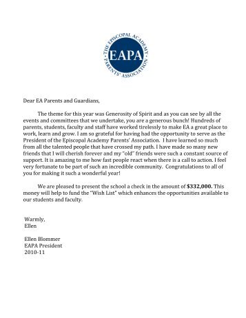 Dear EA Parents and Guardians - Episcopal Academy