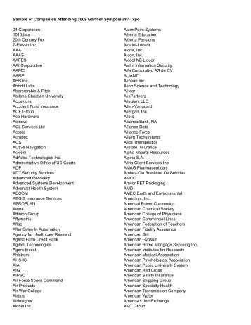 See the companies who attended in 2009 - Gartner